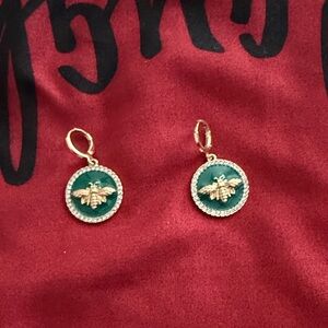 Gold and Green Bee Earrings